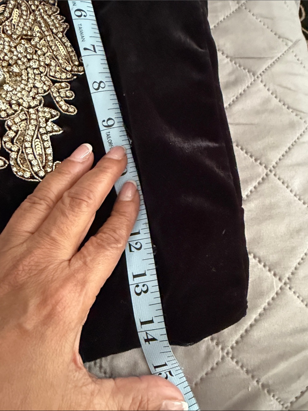 Black Velvet Cropped Top with Beaded Trim - Picture 6 of 11
